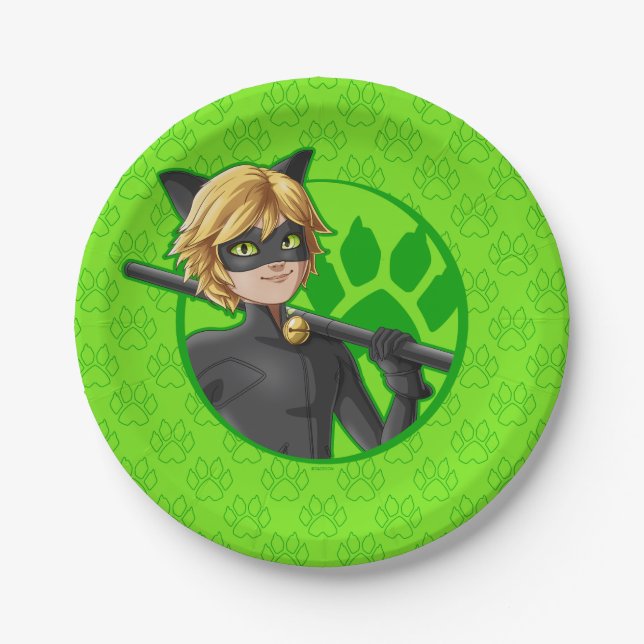 Cat Noir Green Abzeichen Pappteller (Vorderseite)