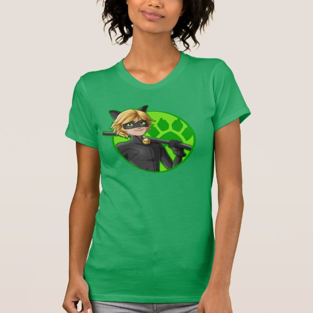 Cat Noir Green Abzeichen T-Shirt (Vorderseite)
