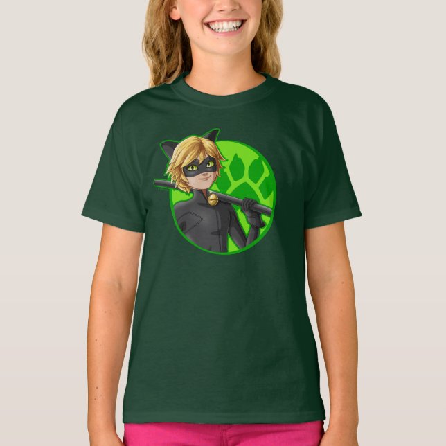 Cat Noir Green Abzeichen T-Shirt (Vorderseite)