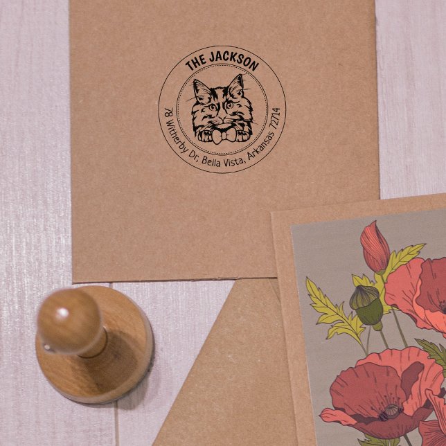 Cat Norwegische Waldfamilie Rücksendeadresse Gummistempel (Von Creator hochgeladen)