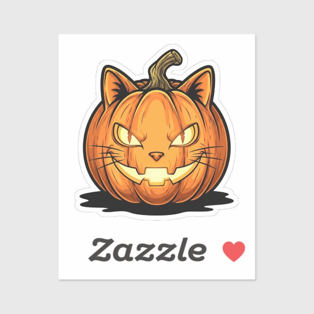 Cat O’Lantern - Glastiges Katzengefechtskamm Hallo Aufkleber (Blatt)