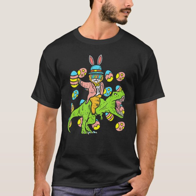 Cat Oaster Bunny Riding Dino Trex Egg Hunt Dinosau T-Shirt (Vorderseite)