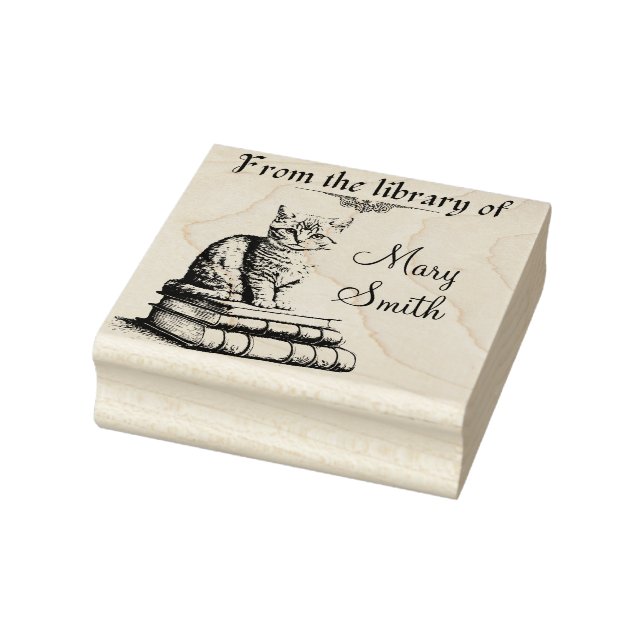 Cat on Books Personalisierte Wood Art Briefmarke f Gummistempel (Stempel)