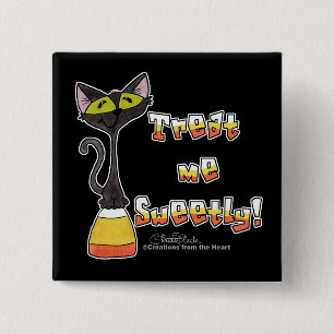 Cat on Candy Corn Leckerei Me Sweetly Button