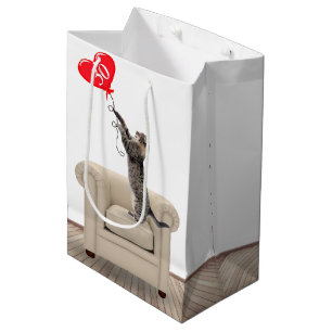 Cat On Chair mit 30. Geburtstagsballon Mittlere Geschenktüte