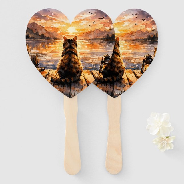 Cat on Dock at Sunset Fächer (Vorne und Hinten)