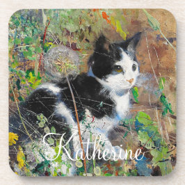 Cat on Flowerbed Getränkeuntersetzer