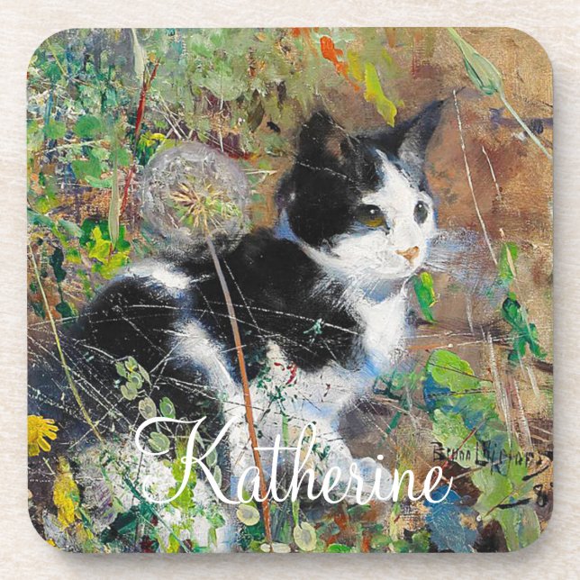 Cat on Flowerbed Getränkeuntersetzer (Vorderseite)