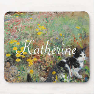 Cat on Flowerbed Mousepad
