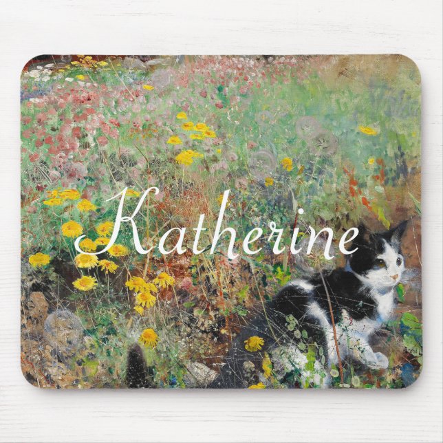 Cat on Flowerbed Mousepad (Vorne)