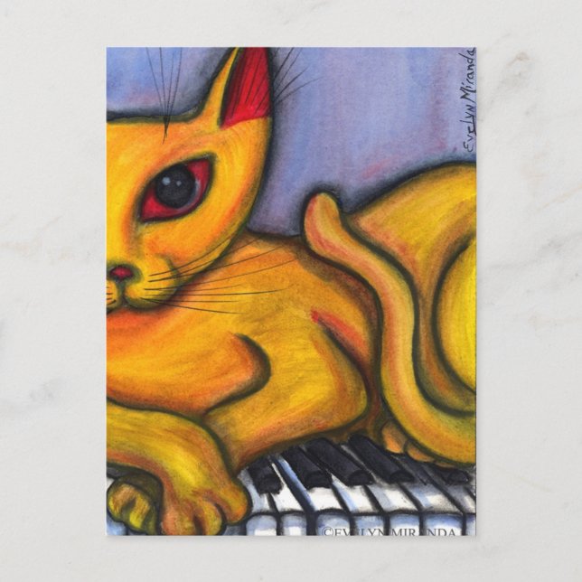 Cat On Piano Postkarte (Vorderseite)