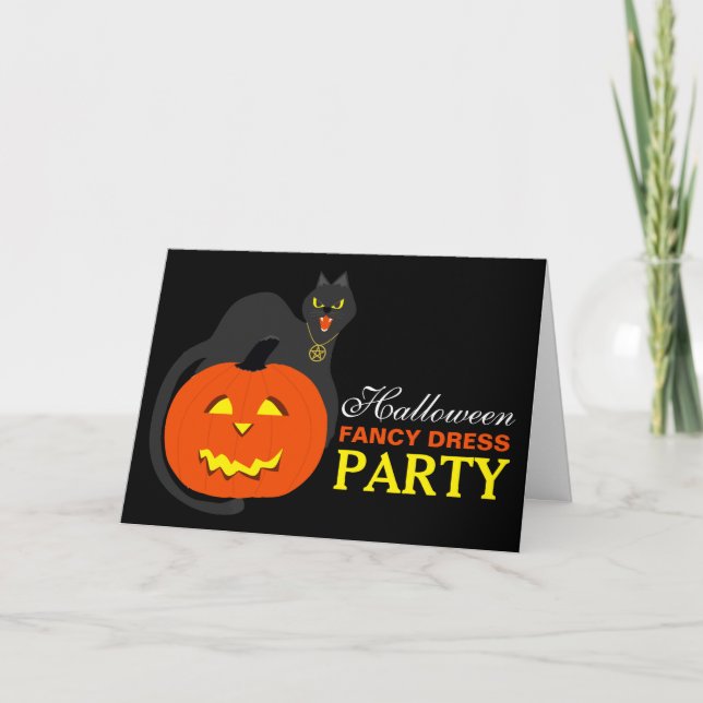 Cat on Pumpkin Halloween Extravagant Dress Party E Dankeskarte (Vorderseite)