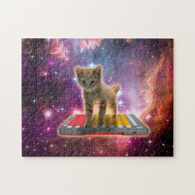 Cat on synthesizers in space (Horizontal)