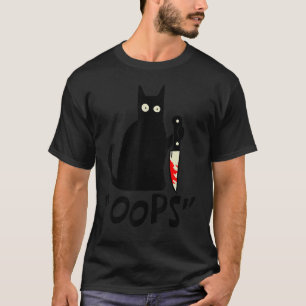 Cat Oops Black Cat Murderous Katze mit Knife Hal T-Shirt