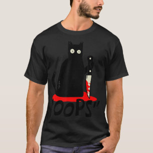 Cat Oops Black Cat Murderous Katze mit Knife Hallo T-Shirt