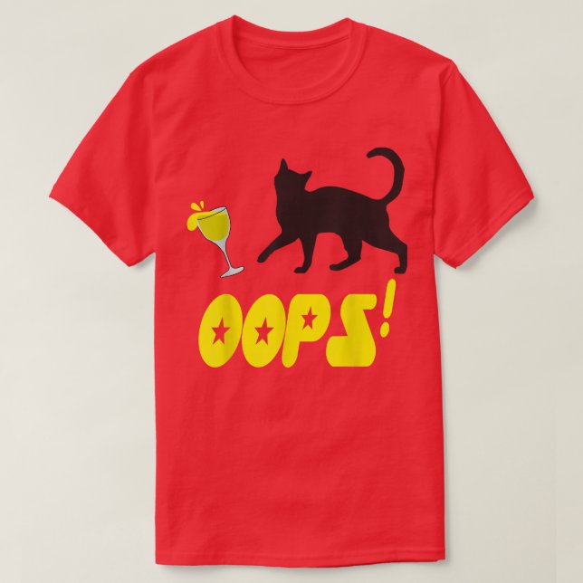 Cat Oops Funny Black Cat Knocking Over A Yellow Gl T-Shirt (Design vorne)