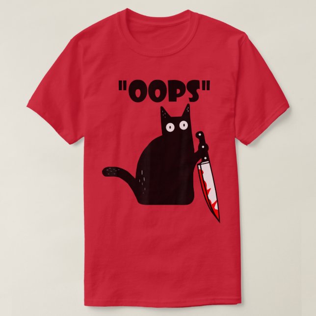 Cat Oops Funny Black Cat Murderous Katze mit Knife T-Shirt (Design vorne)