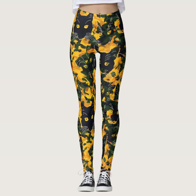 Cat Orange Pattern Leggings (Vorderseite)