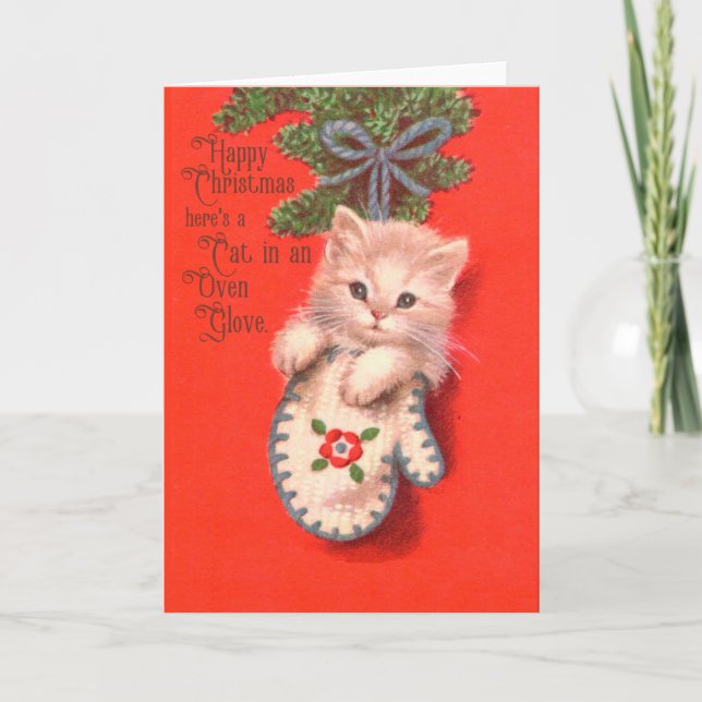 Cat Oven Handschuh - lustige Weihnachtskarte Feiertagskarte (Vorderseite)