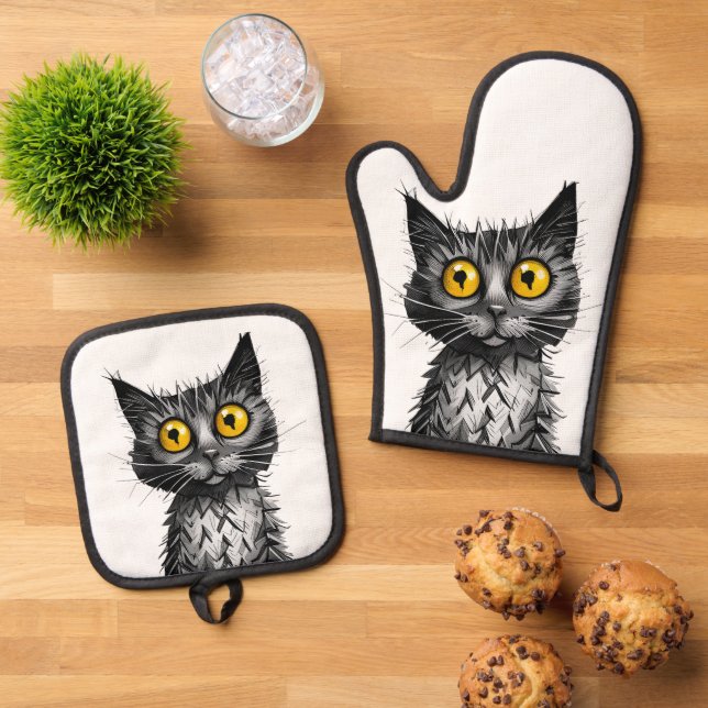 Cat Oven Mitt & Pot Holding Set (Oben Unten)