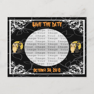 Cat & Owl Halloween Hochzeit Das Datum Postkarte s