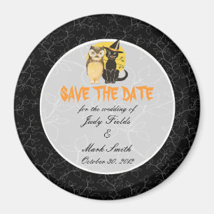 Cat & Owl Halloween Hochzeit Speichern Sie das Dat Magnet