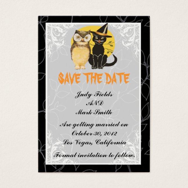 Cat & Owl Halloween Hochzeit Speichern Sie die Dat (Vorderseite)
