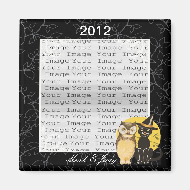 Cat & Owl Halloween Hochzeitsmagnet Magnet (Vorne)