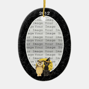 Cat & Owl Halloween-Ornament Keramik Ornament