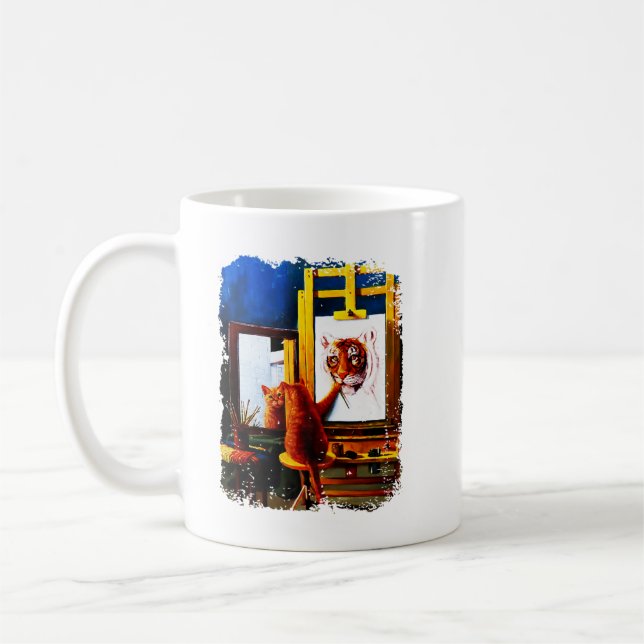 Cat Painting Tiger Lion Artistic Animals Lover Gra Kaffeetasse (Links)