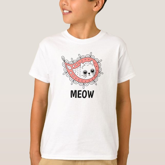 Cat Paisley - Korallen und Minze T-Shirt (Vorderseite)