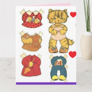 CAT PAPER DOLL VINTAGE CARTE DE SALUT D'ANNIVERSAI