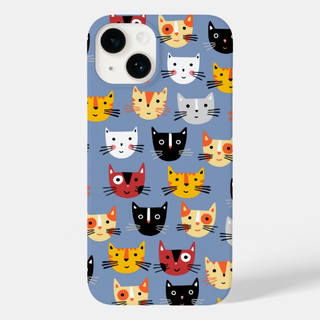 Cat Pattern Blau Case-Mate iPhone 14 Hülle (Rückseite)
