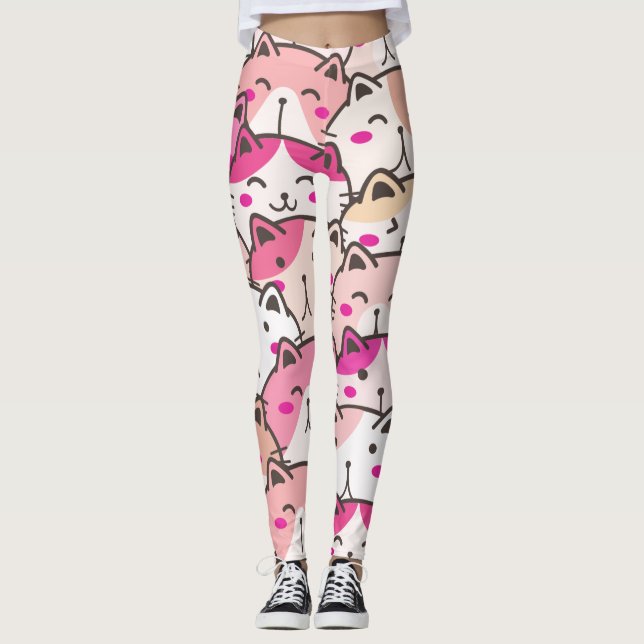 Cat Pattern Funny farbenfrohe Haustiere Tiere Leggings (Vorderseite)