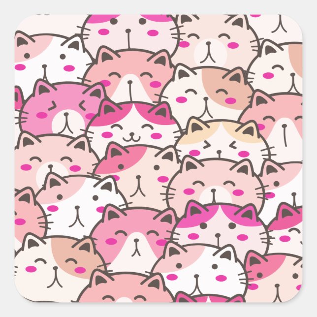 Cat Pattern Funny farbenfrohe Haustiere Tiere Quadratischer Aufkleber (Vorderseite)