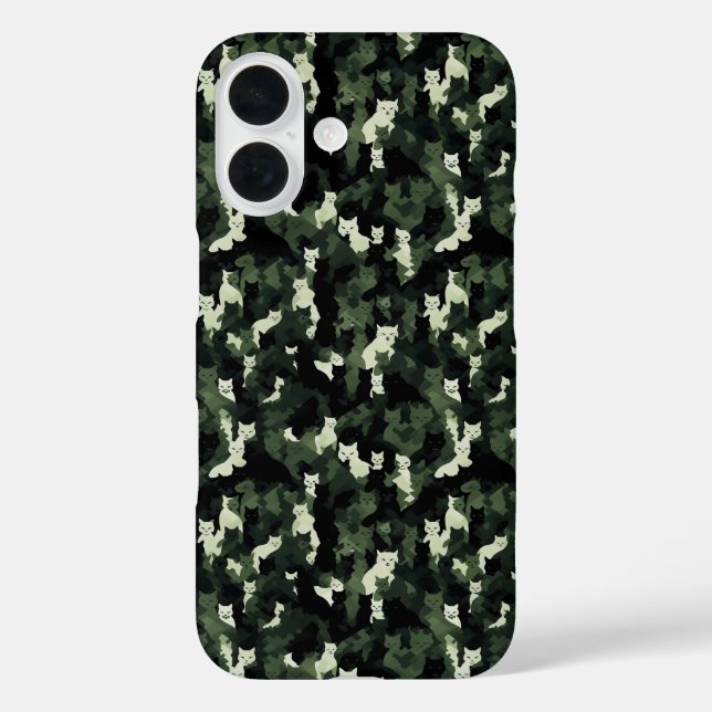Cat Pattern Green Camouflage iPhone 16 Hülle (Rückseite)
