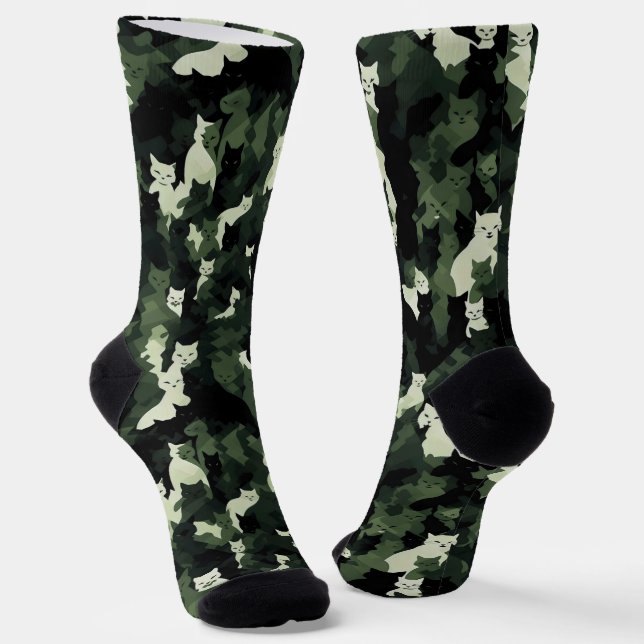 Cat Pattern Green Camouflage Socken (Gewinkelt)