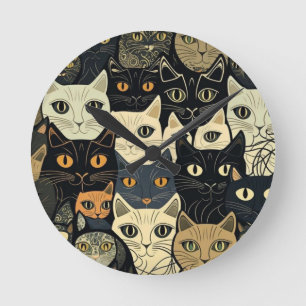 Cat Pattern Künstlerisch Runde Wanduhr