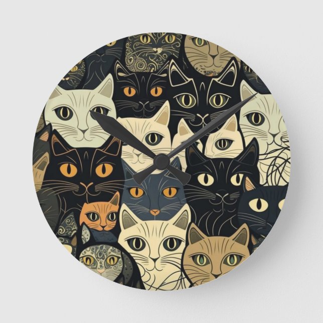 Cat Pattern Künstlerisch Runde Wanduhr (Vorderseite)