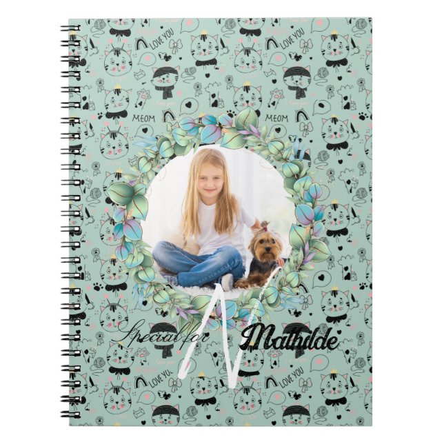 Cat Patterns Monogramm Personalisiert Ihr Kids-Fot Notizblock (Vorderseite)