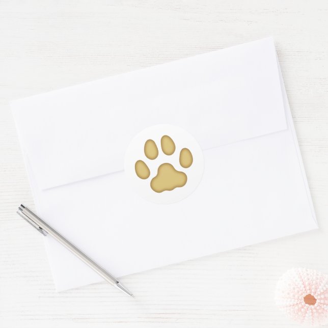 Cat Paw Print Animal Themed (Tan) Runder Aufkleber (Umschlag)