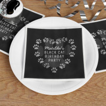 Cat Paw Print Heart Pet Black Party Napkins