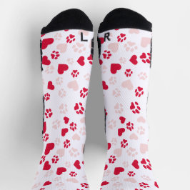 Cat Paw Print & Heart Shape Muster Socken