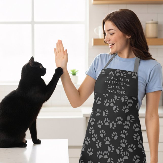 Cat Paw Print Pattern Funny Pet Lover Schürze (Purrfect kitchen apron for cat lovers. Just add your name!)
