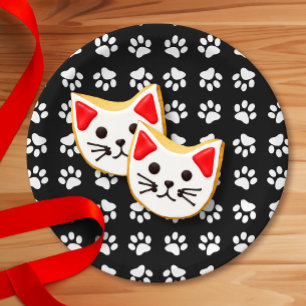 Cat Paw Print Pattern Schwarz-Weiß Geburtstag Pappteller