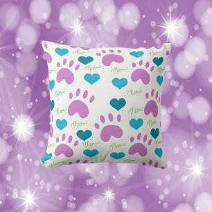 Cat Paws Hearts Meow Muster Pink Aquamarin grün Kissen
