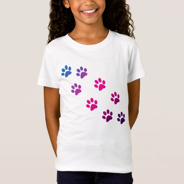 Cat Paws Muster Pink Blau Lila Niedlich T-Shirt (Vorderseite)