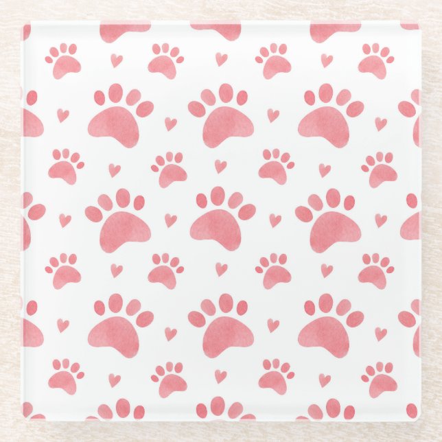 Cat Paws Watercolor-Muster Glasuntersetzer (Vorderseite)