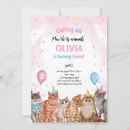Cat Pawty Animals Girl Geburtstag Einladung