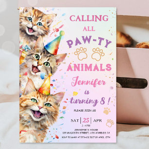 Cat Pawty Birthday Party Girl 8. Geburtstag Einladung